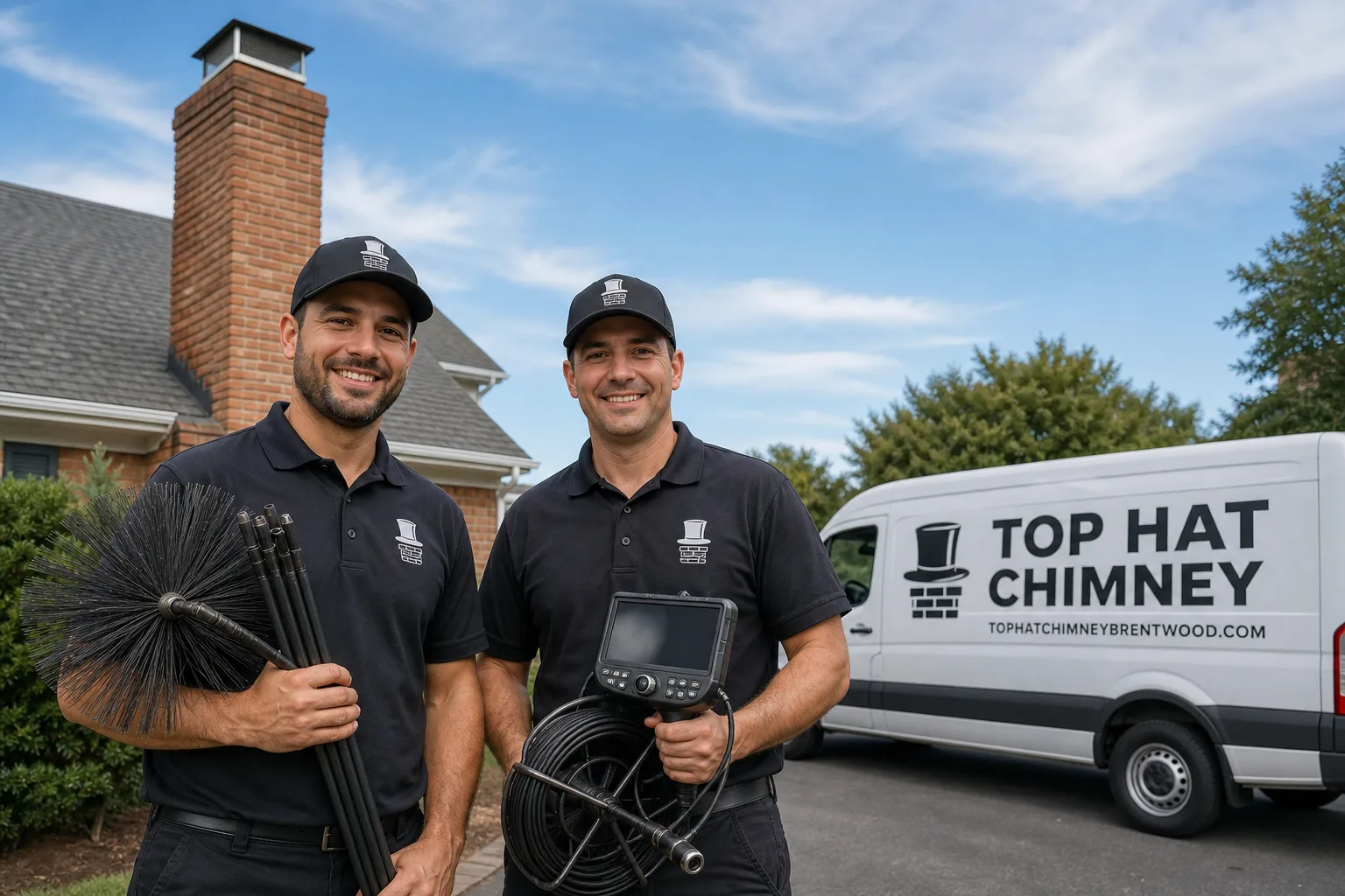 Top Hat Chimney chimney cleaning service vehicle and crew in Brentwood, NY